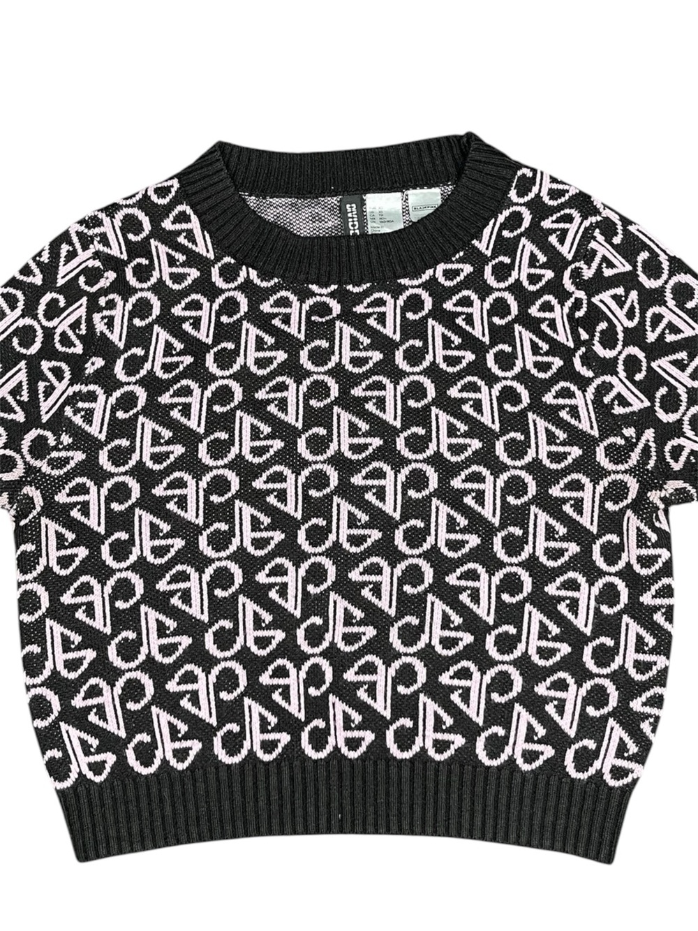 Divided H&M Black & Light Pink Monogram Short-Sleeve Knit Sweater - Picture 2 of 6